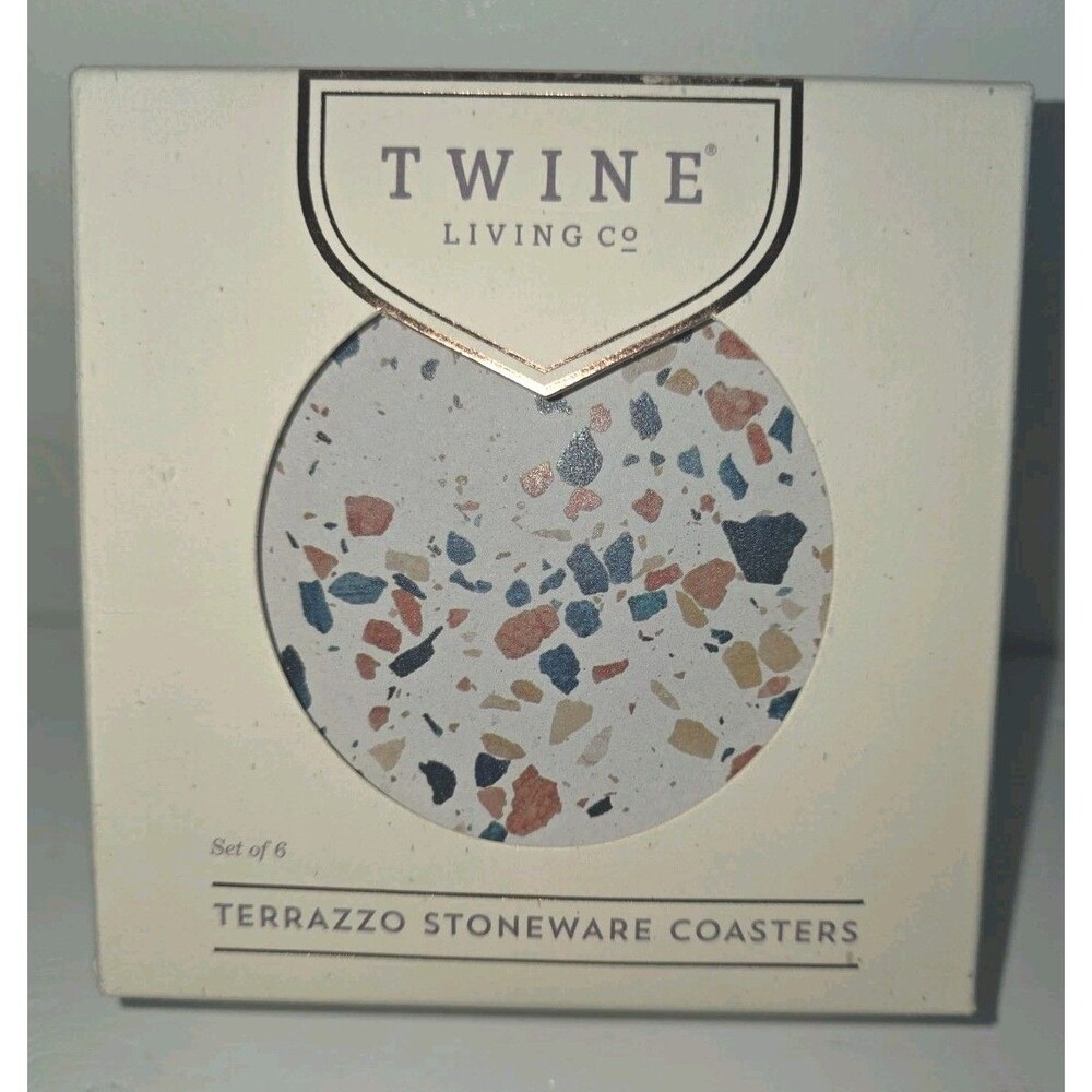 NIB Terrazzo Drink Absorbent Coasters with Holder Set of 6, Ceramic Coasters
